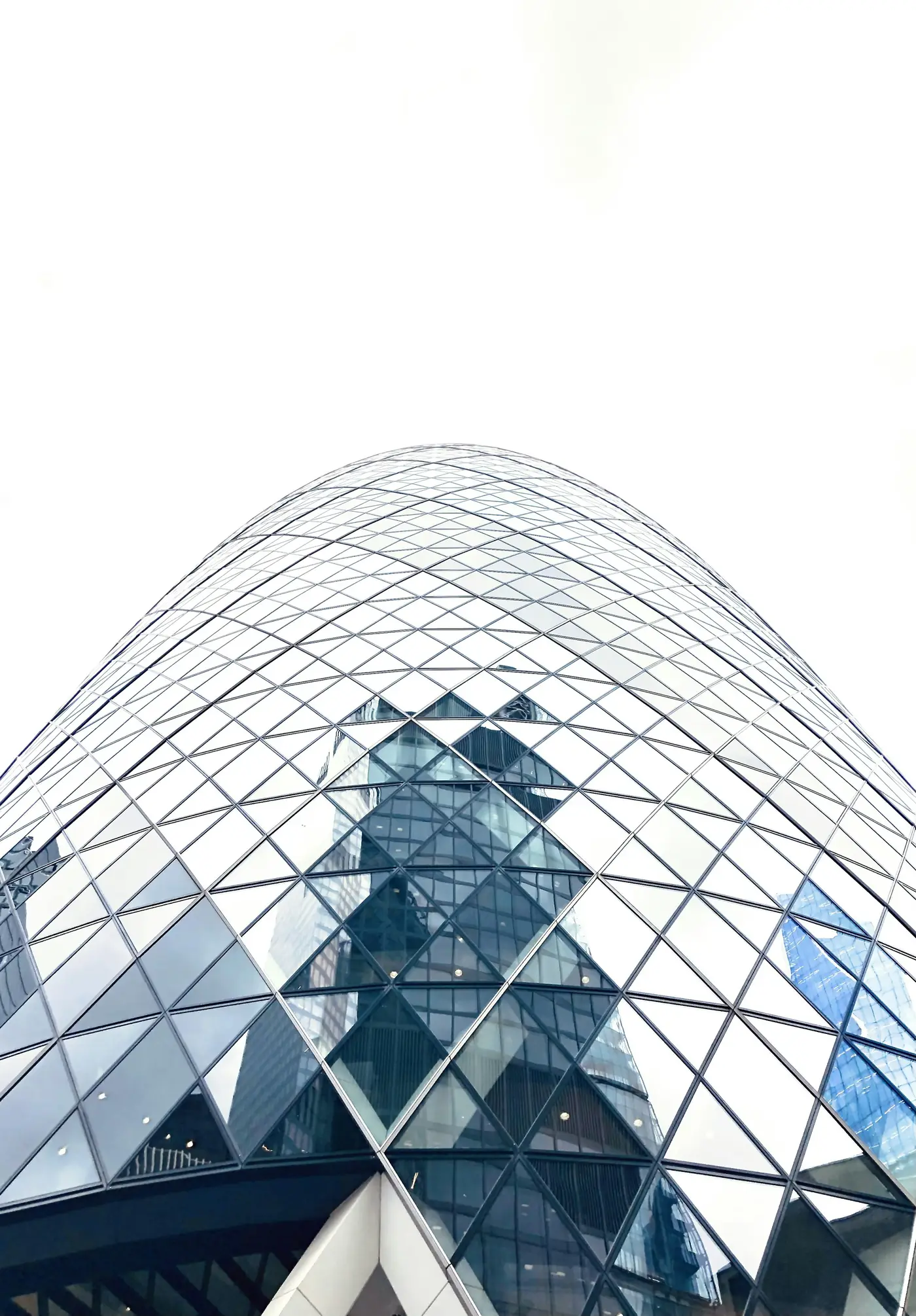Glass lattice of 30 St Mary Axe (the Gherkin) in the City of London